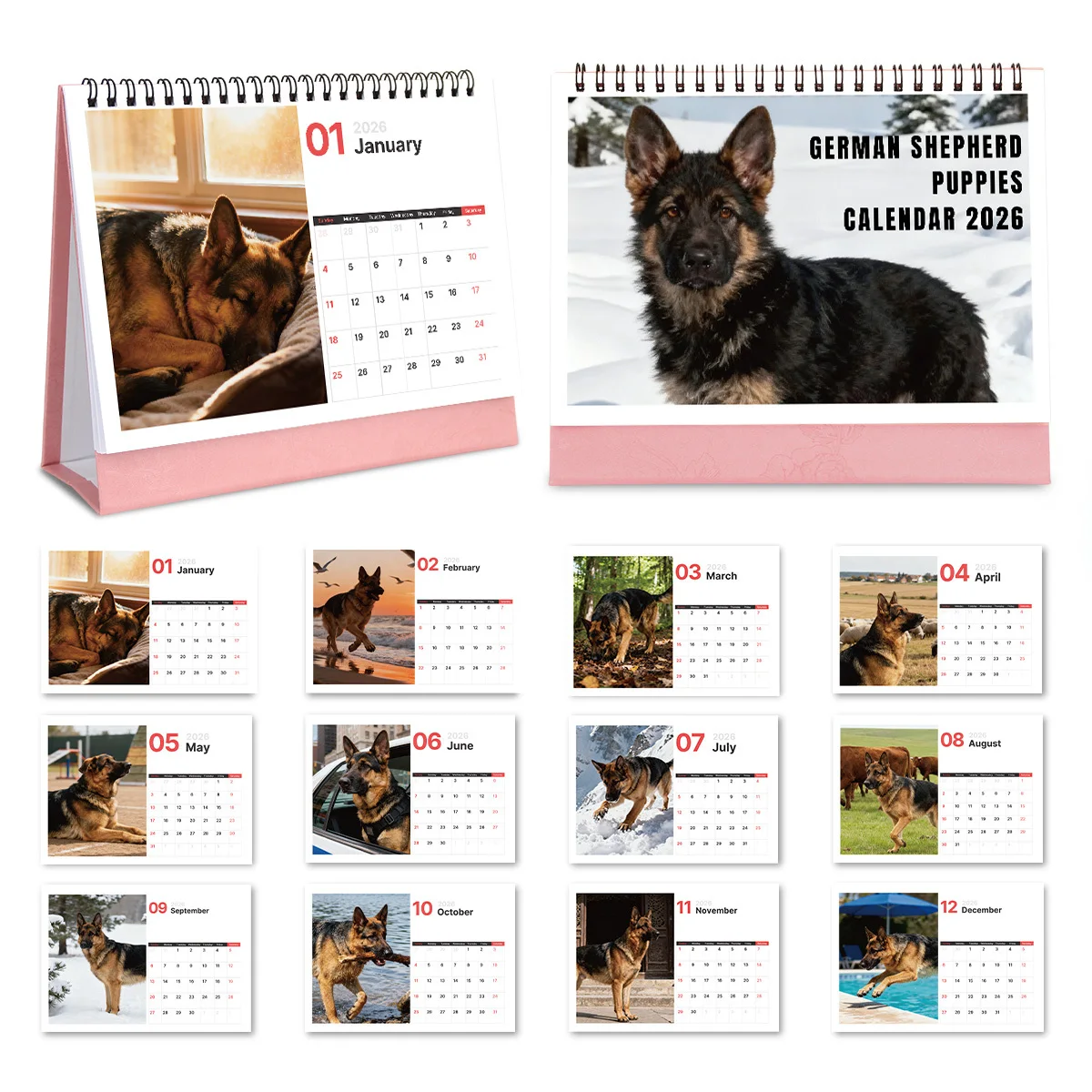 

1PC Adorable German Shepherd Puppy-Themed Desktop Calendar for Office & Living Room Use for Dog Enthusiasts 2026 New Year Gift