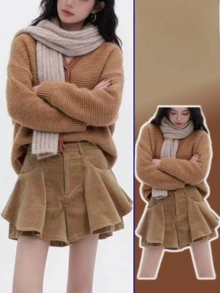 

Женская короткая юбка больших размеров цвета хаки с высокой талией, с защитой от просвечивания, модная, стройнящая, А-силуэт, в американском ретро-стиле