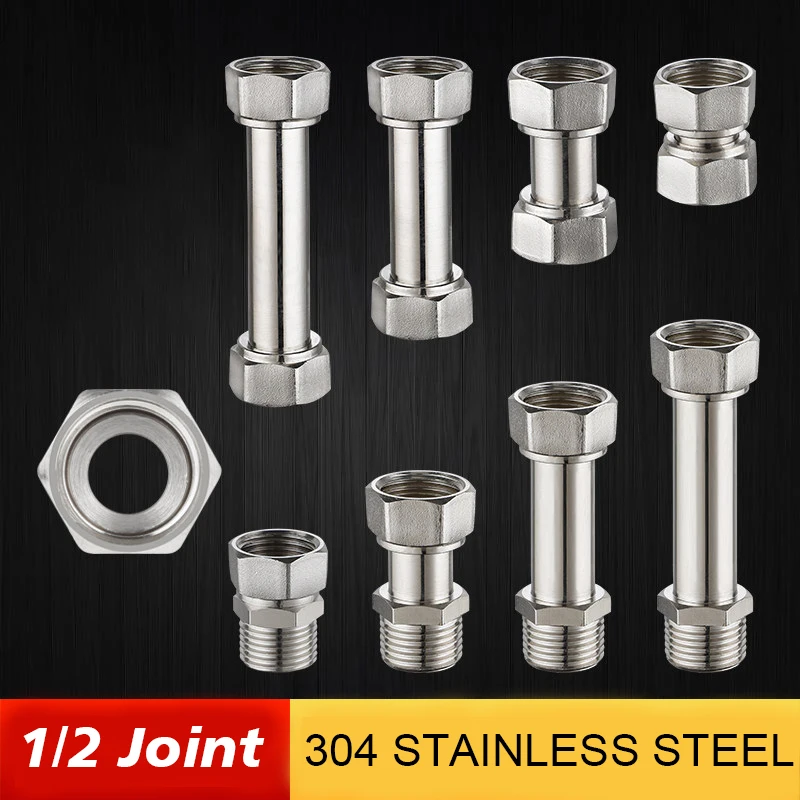 

304 Stainless Steel Lenght 32/38/46/66mm 1/2" BSPT NPT Male/Female 360 Rotating Nut Thread Coupler Butt Joint Plumbing Fittings