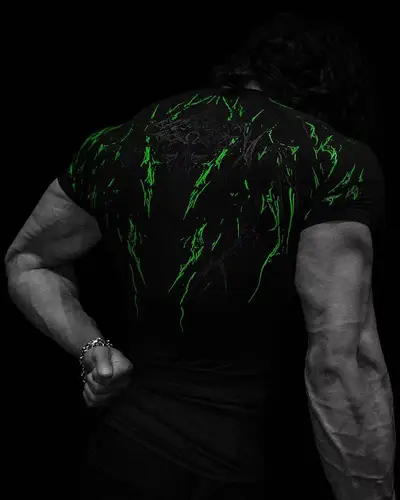 Imagen 2 del producto Camiseta para correr de manga corta funcional oscura para hombre, estilo gótico, arte abstracto, tótem muscular, fuerza, monstruo nocturno avanzado
