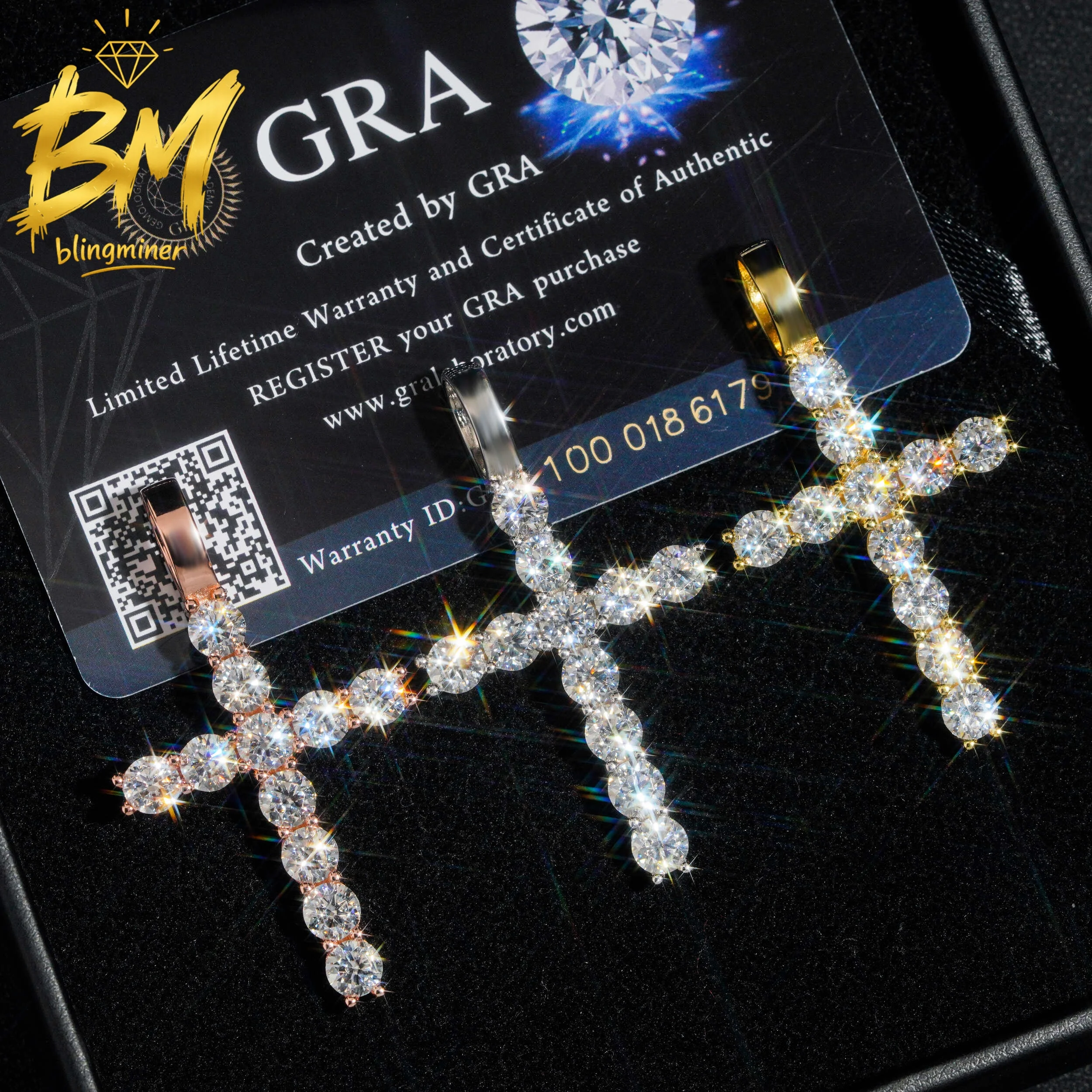 

Blingminer 5mm Cross VVS Moissanite Pendant For Men Women S925 Silver Pendants Jewelry Pass Diamonds Tester GRA Free Shipping