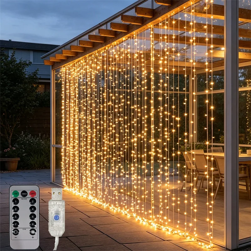 LED Curtain Lights USB Plug Festival 8 Modes Garden Lights String Christmas Halloween Party Valentine's Day Wedding Decoration