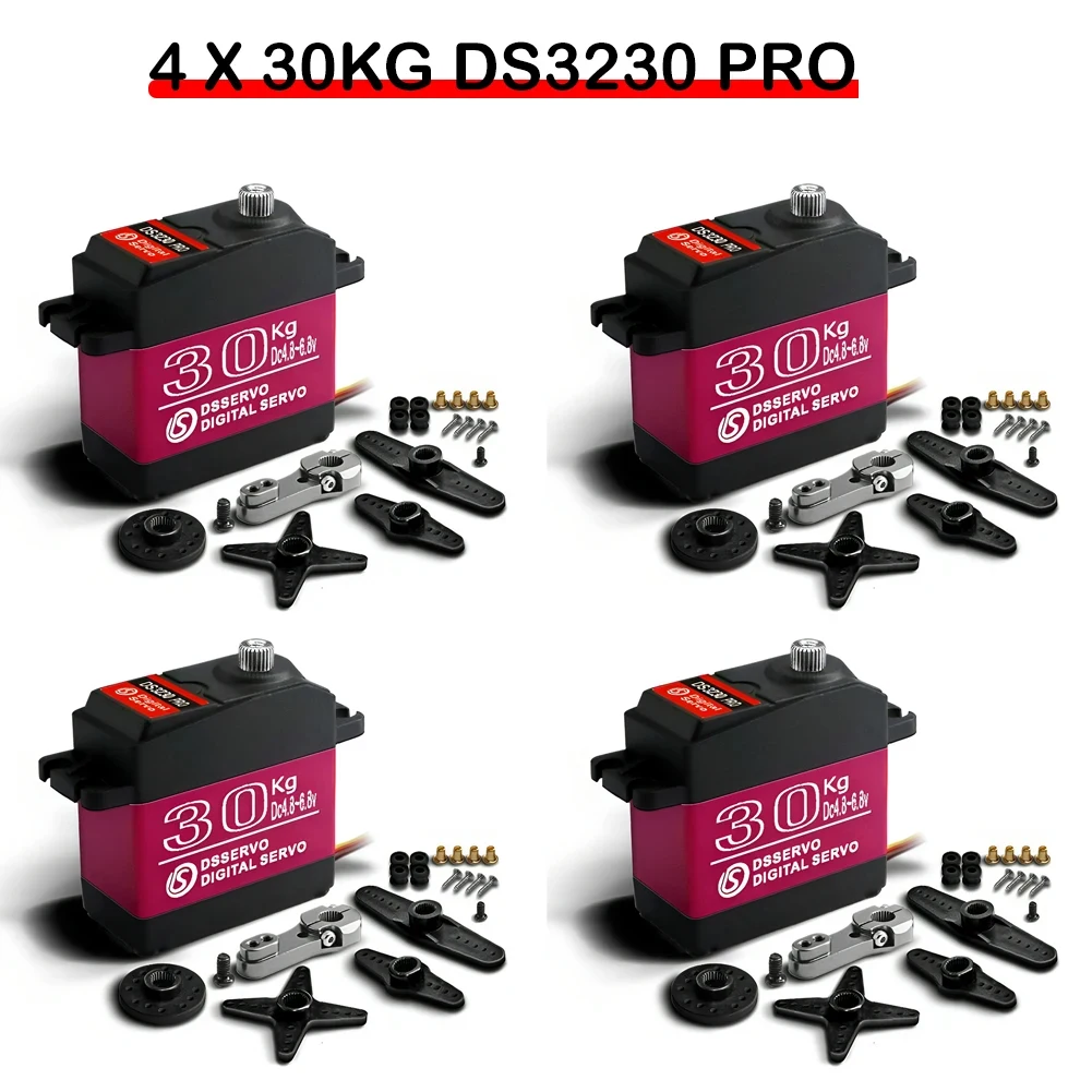 

4 шт. DS3230 PRO цифровой серводвигатель 30 кг 6 В большой крутящий момент 180/270 градусов водонепроницаемый IP66 25T сервопривод для RC автомобиля гусеничный робот