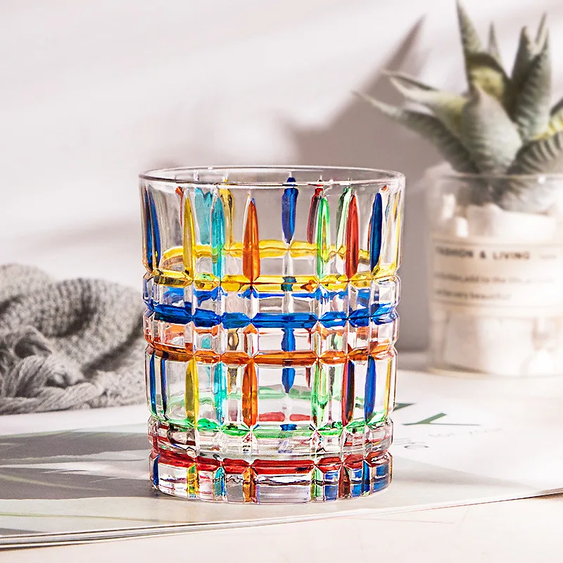 

color crystal glass whiskey glass painted stripes high-temperature water glass foreign wine glass hand-painted colored glass