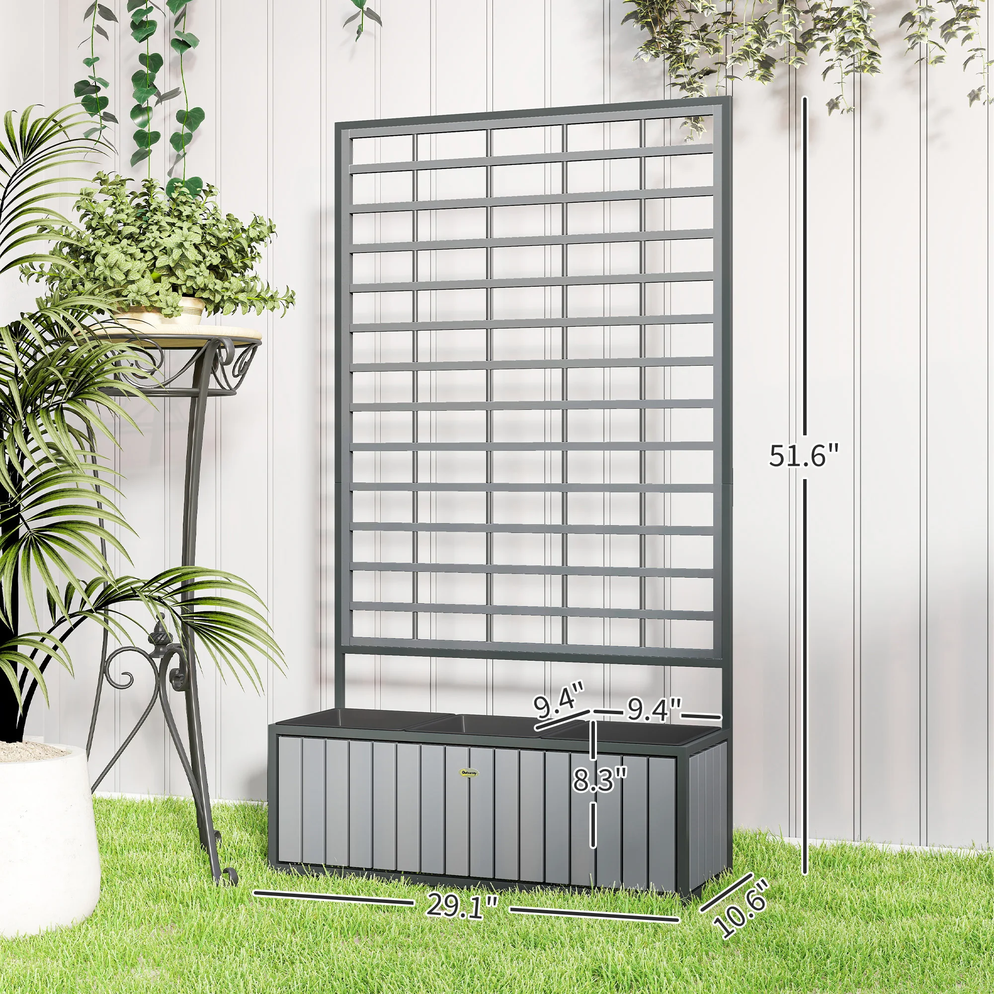 Raised Garden Bed, Planter Box with Trellis, Removable Pots, Gray image 3
