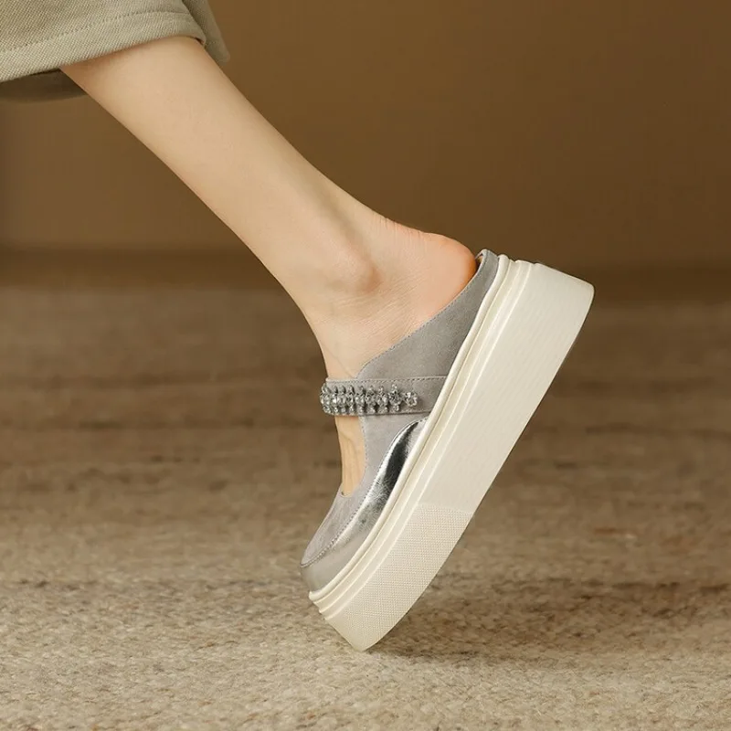 Kobiety kryształowe sandały na platformie buty na płaskim obcasie sandały letnie 2024 nowe designerskie sukienka zewnętrzna Marie Janes buty Mujer