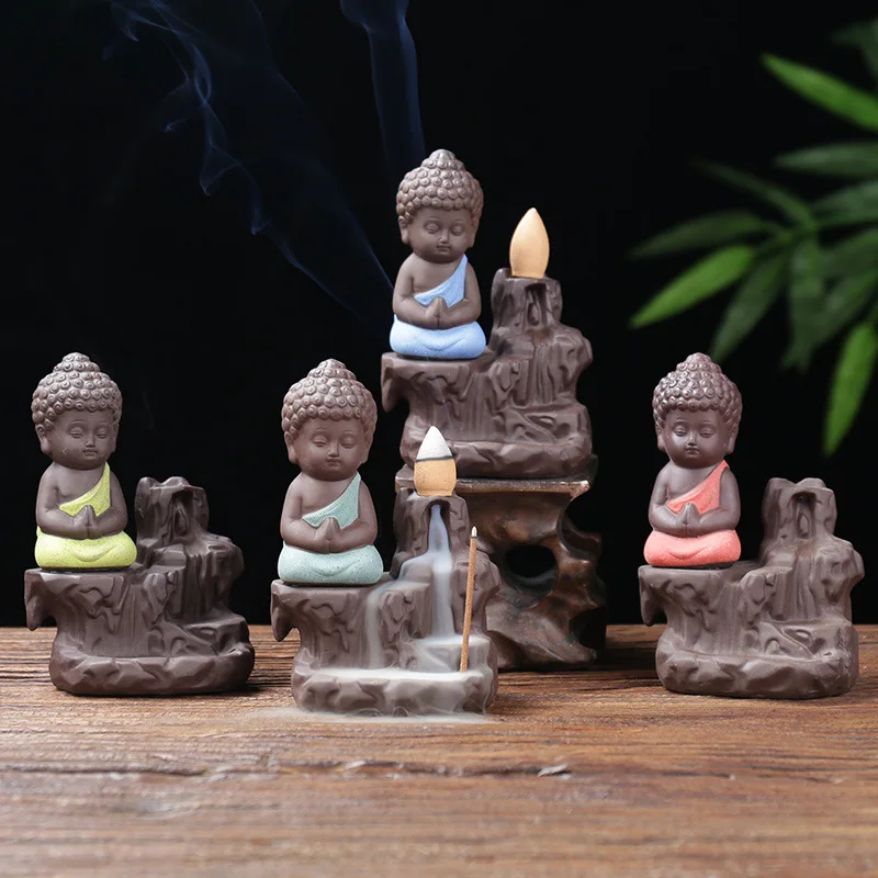 Small ceramic monks reflux incense Furnace balance welcome home decoration incense table base-Creative high hill Stream Water reflux incense fotang Tea Room zen Line incense