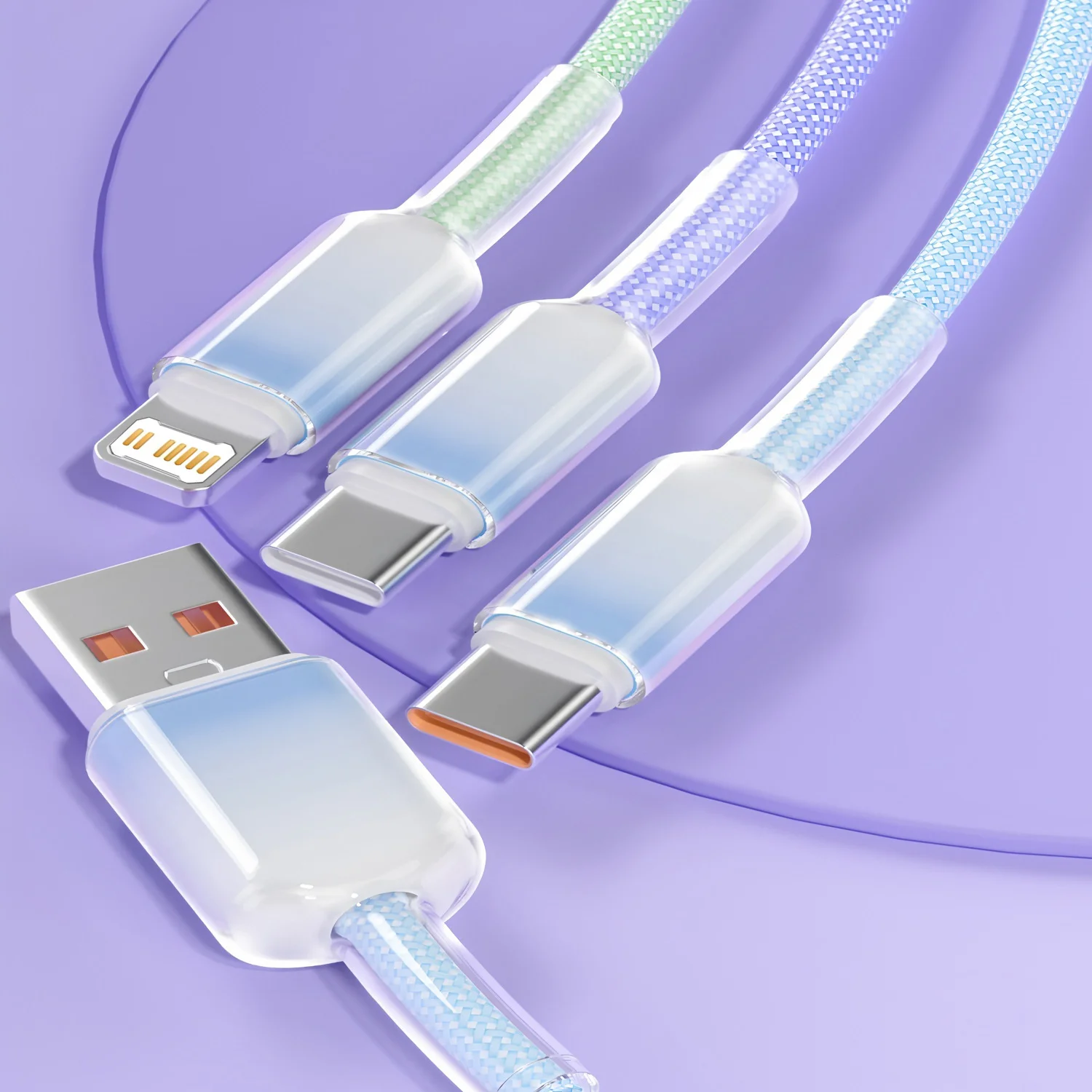 3 in 1 USB Dual Type C Cable Fast Charge Phone Charger Data Cord For iPhone Samsung Xiaomi Huawei Quick Charge USB Wire view 2