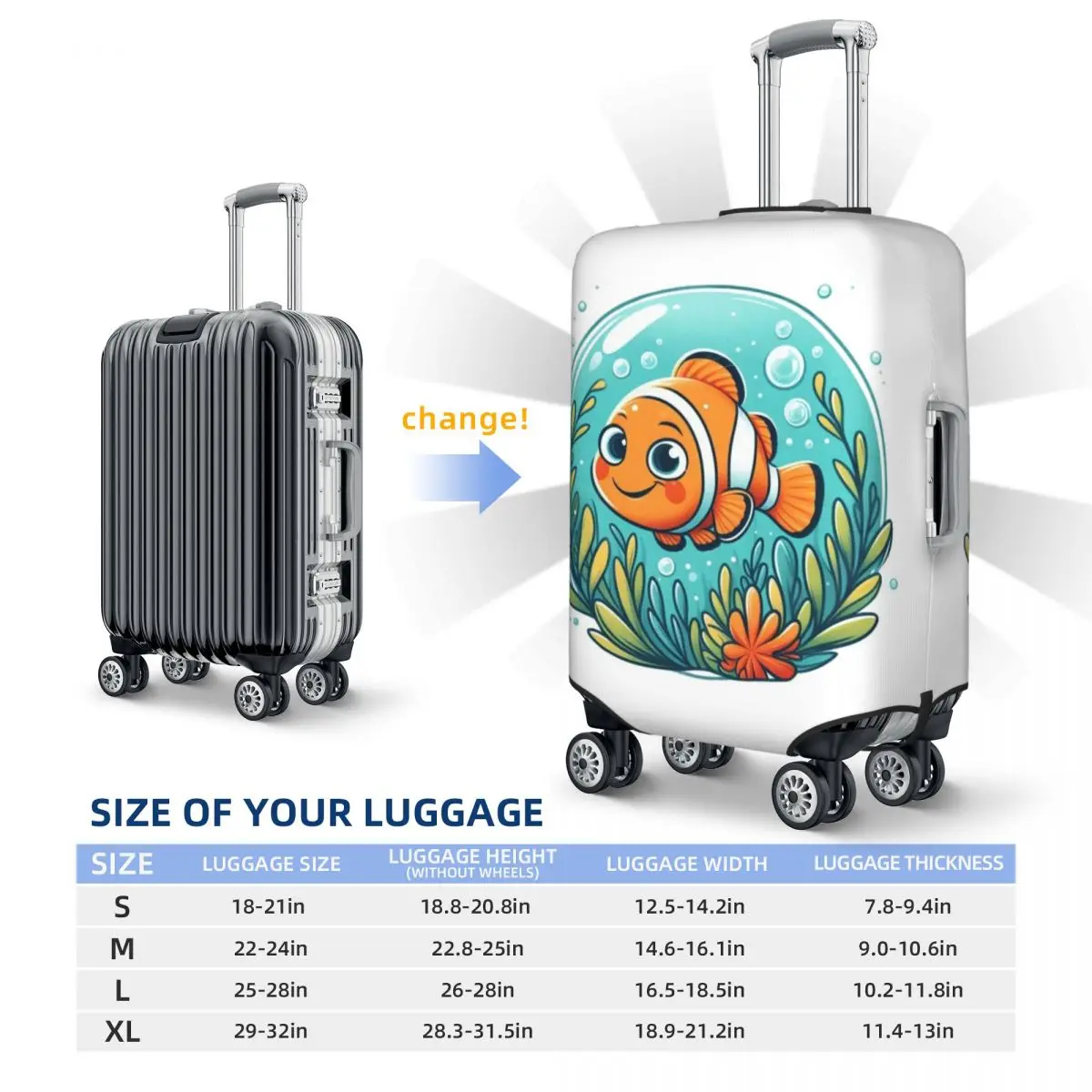Aangepaste Finding Nemo Marlin bagagehoes beschermer mode reiskofferhoezen voor 18-32 inch