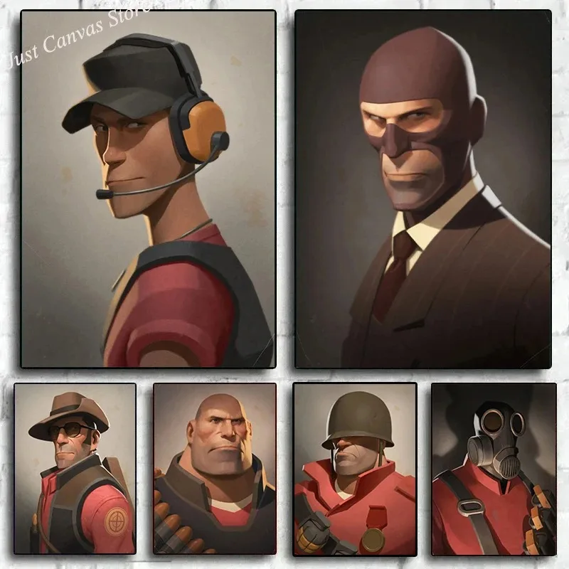 Modern Video Game Team Fortress 2 Spy Soldier Sniper TF2 Portraits Print Poster Canvas Painting Wall Art for Room Home Decor