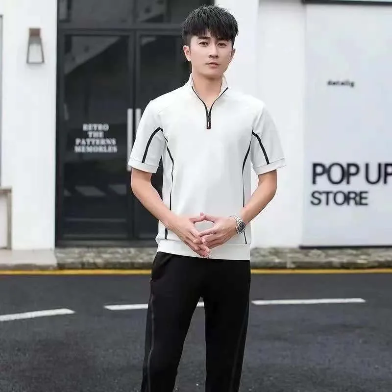 2024 Summer New Fashion Ice Silk Short Sleeve T-shirt For Men Casual Relaxed Comfortable Breathable Large Size Two-Piece Set 7XL