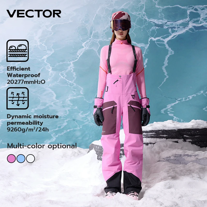 VECTOR 3L Thick Men Women Ski Pants Straight Overalls Jumpsuit Bib Waterproof Winter Warm Windproof Outdoor Sports Snowboard