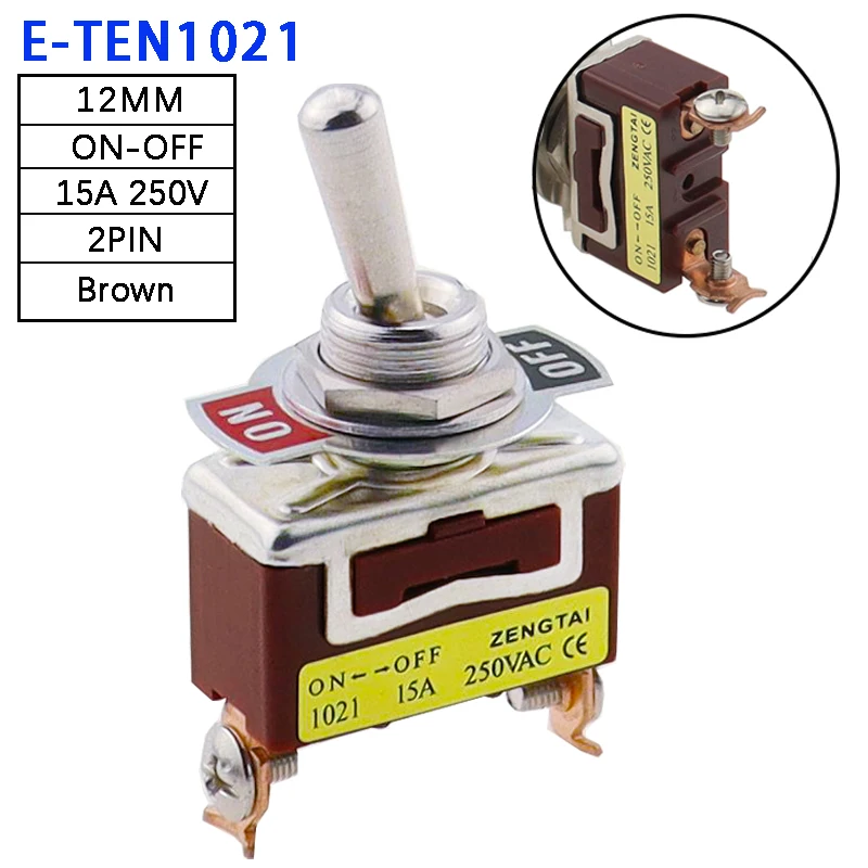 High Quality 1PCS E-TEN1021 1221 1321 15A/250V 6 pin Waterproof Switch Cap On-Off-On ON-OFF Miniature Toggle Switches Brown