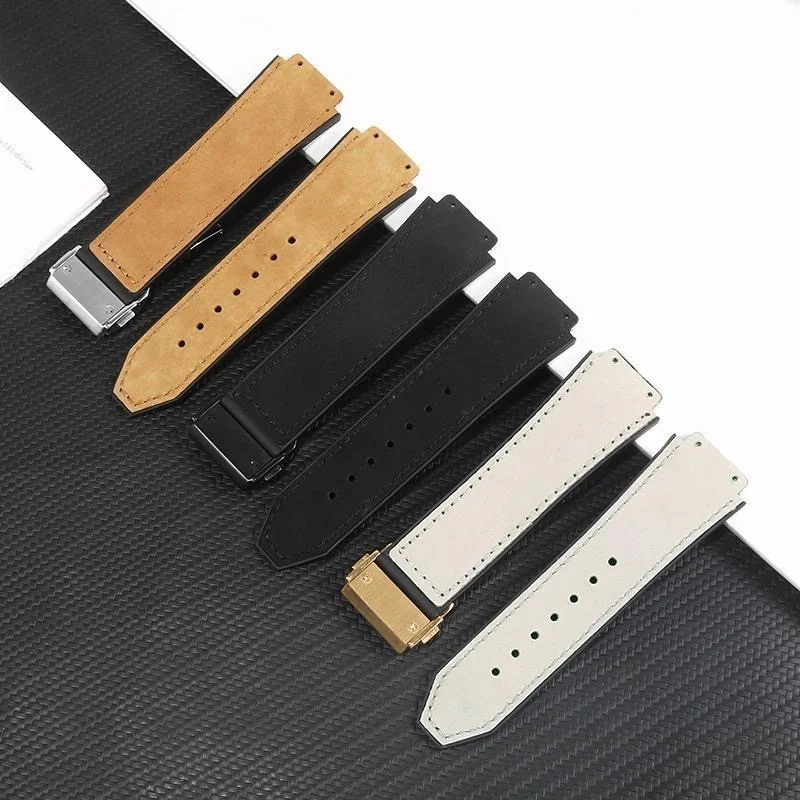 New 26x19mm Genuine Leather Bamboo Watchband Convex End For Hublot Strap For Classic Fusion Series Wristband Buckle Screwdriver
