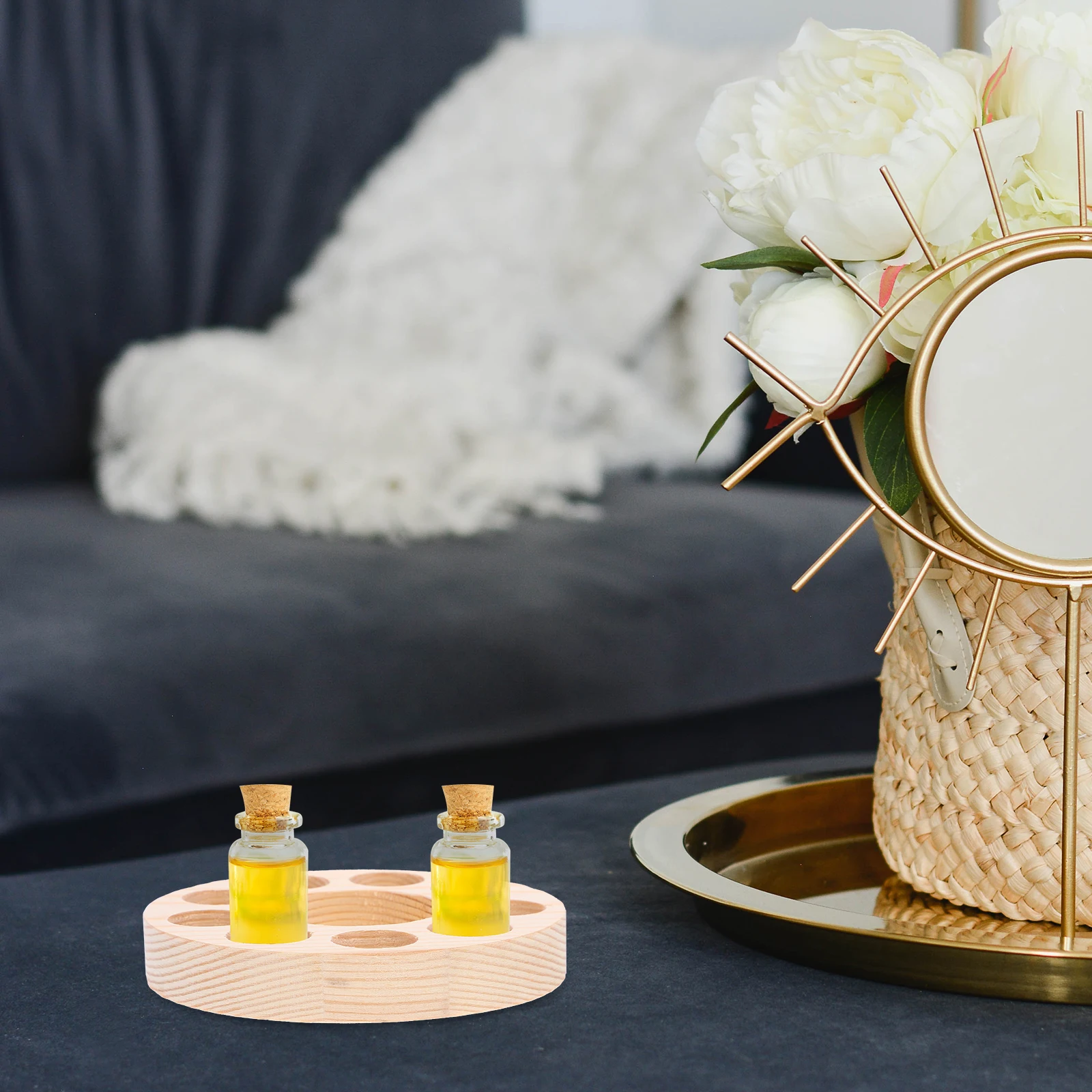 

1pc Wooden Essential Oil Organizer Rack For Home Salon Sturdy Round Bottle Holder Container, Perfume Oil Case For Small Bottles