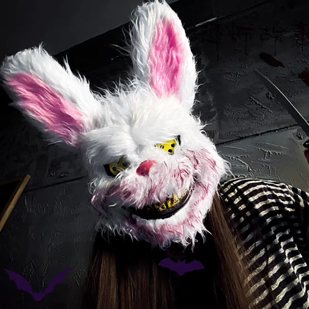 Bloody Plush Bunny Mask Halloween Ghost Festival Mask realistico Bloody Bear copricapo Performance Prop Halloween Horror Mask