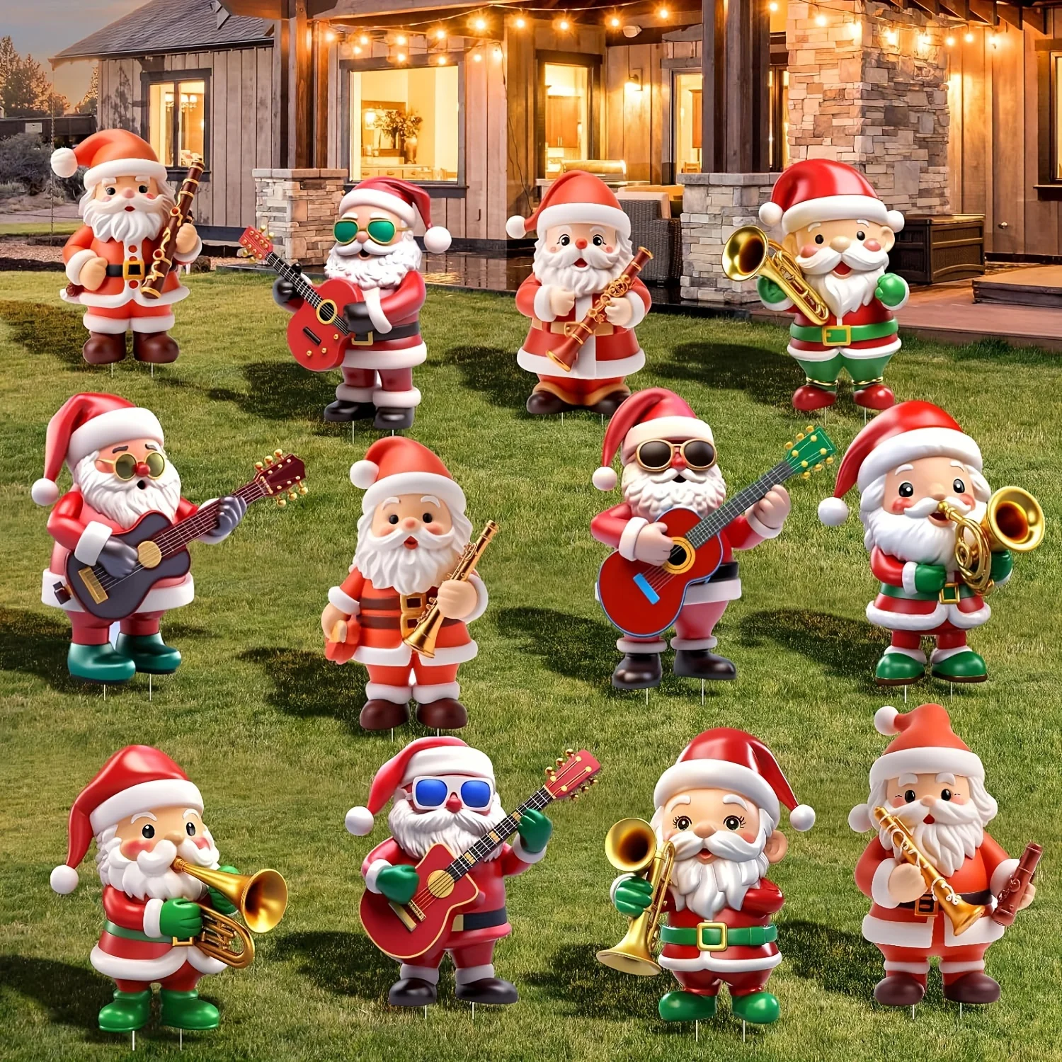 12Pcs 2D Flat Christmas Wooden Music Santa Claus Wooden Pendant Christmas Tree Decoration Perfect Holiday Gift Decor