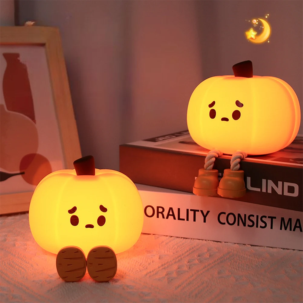 Cute Pumpkin Night Light, Dimmable Silicone Cartoon Pumpkin Lamp With Timer, Rechargeable Touch Nightlight For Nursery