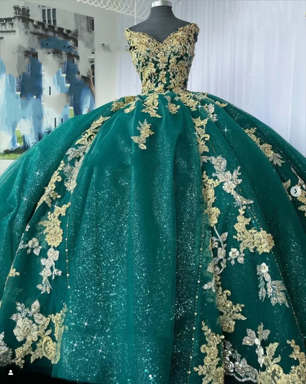 ANGELSBRIDEP Dark Green Ball Gown Quinceanera Dresses Formal Prom Gowns Gold Appliqued Lace Up Birthday Party Sweet 15 16 Dress