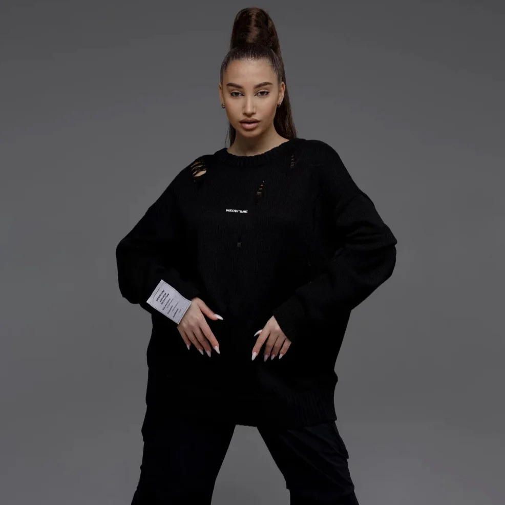 

Yaminiya белая этикетка, свитер с декоративным вырезом, свободный пуловер с длинными рукавами, топы, осенне-зимний свитер большого размера, женский Sueter Mujer