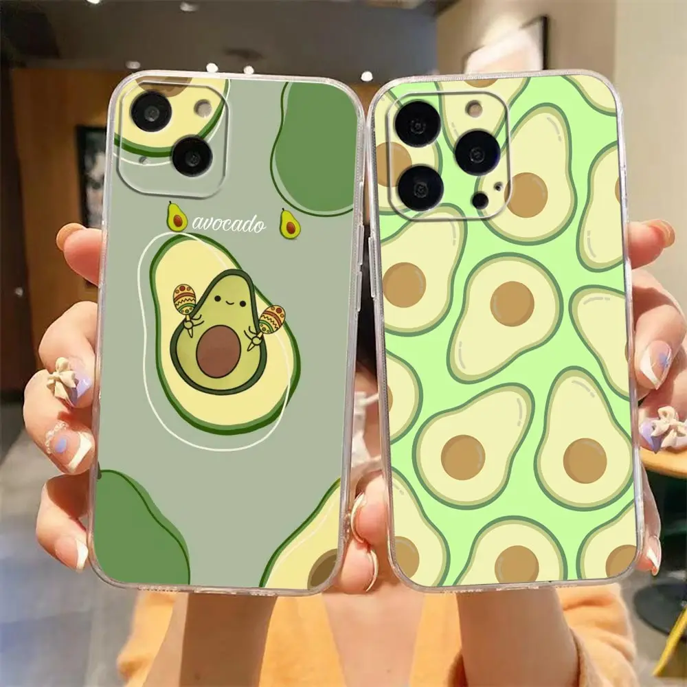 

Clear Case For iPhone Apple 14 12 13 Mini 11 Pro SE 8 7 6 15 Plus XR XS Max SE Case Funda Coque Shell Cover Cute Cartoon Avocado