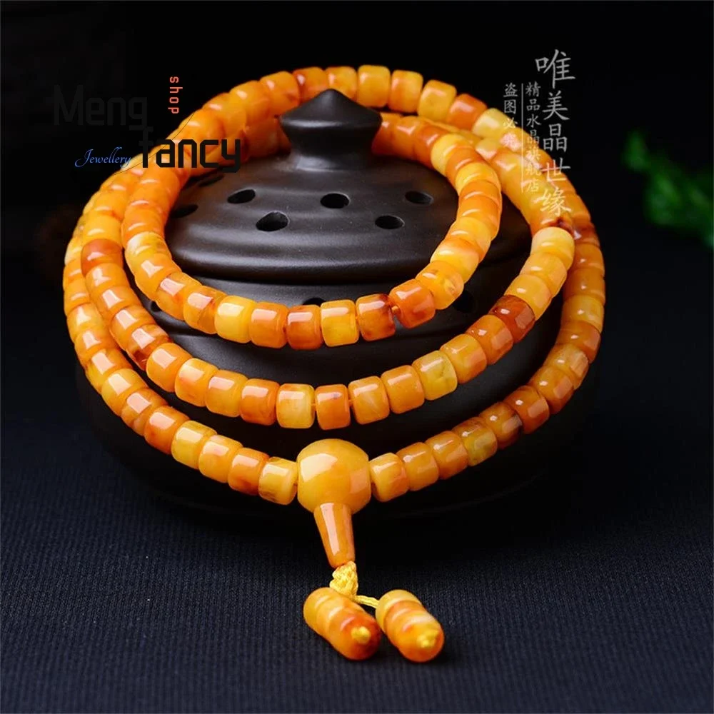 Polish Amber Old Beeswax Barrel Beads 108Pcs Buddha Beads Necklace Rosary Bracelet Natural Luxury Fashion Jewelry Holiday Gifts