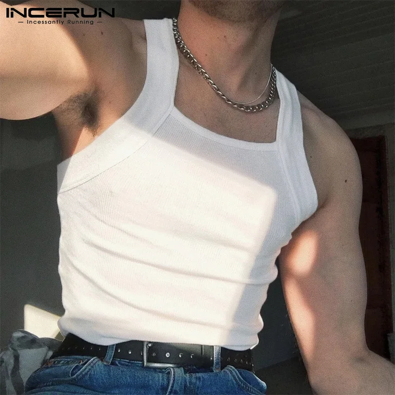 2023 Mode Männer Tanktops einfarbig O-Ausschnitt ärmellose dünne Urlaub Freizeit westen Streetwear Party Männer Kleidung S-5XL Incerun