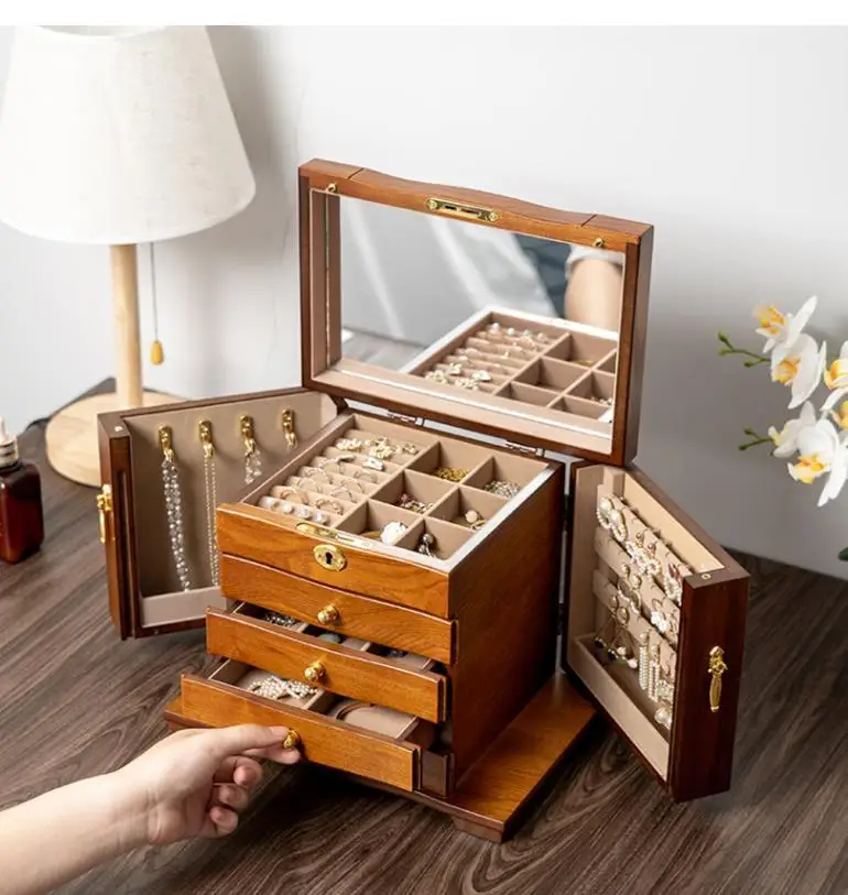 Multi-layer Wooden Jewelry Box, High-grade, Organizer, Make Up Necklace Ring Storage Wedding Gift