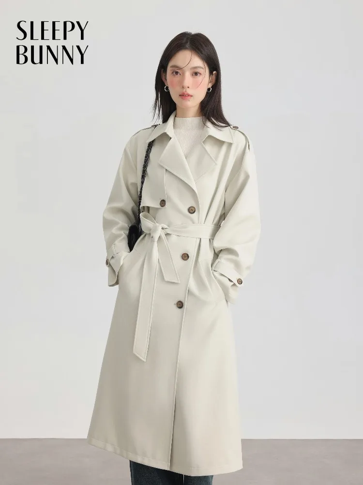 Women Elegant Trench Casual Classic Coat Vintage Long Lapel Split Overcoat for Autumn Winter Office Commuting Fashion Outerwear