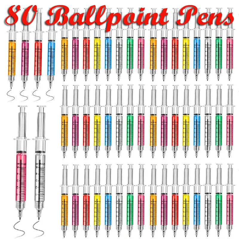 80pcs Syringe Pens Ballpoint Pens for Nurses School Halloween Christmas Supplies