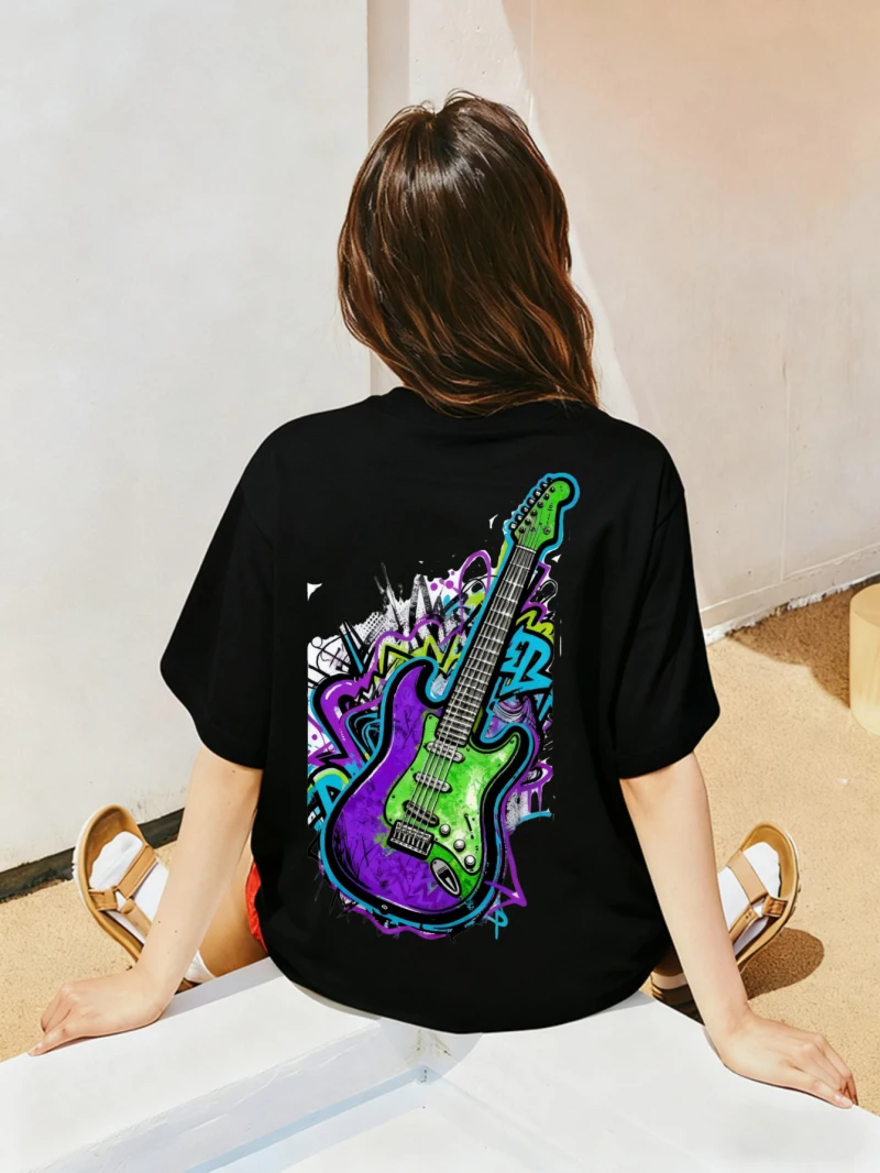 

Женская футболка с короткими рукавами, флуоресцентная, граффити, рок-стиль, узор, принт, круглый воротник, свободный летний топ для пар, женская одежда