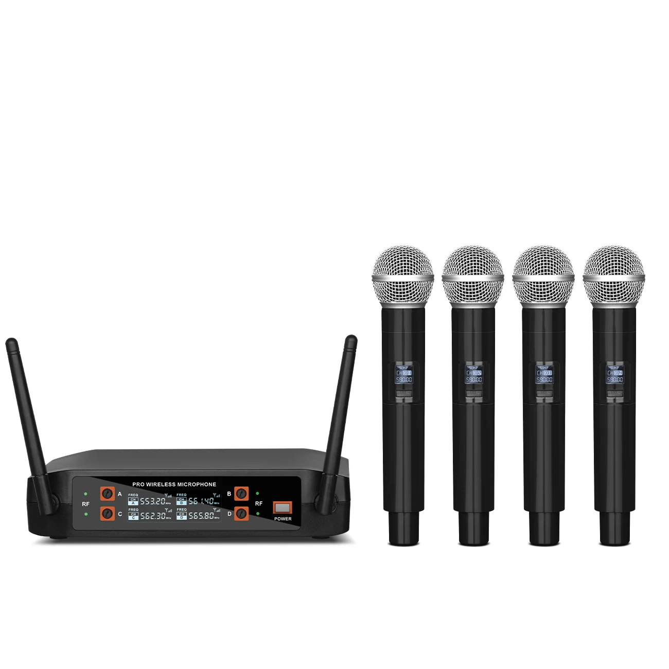 Professional Wireless 4-Channel Wireless Handheld Microphone System For KTV Stage Live Broadcast Dynamic Microphone