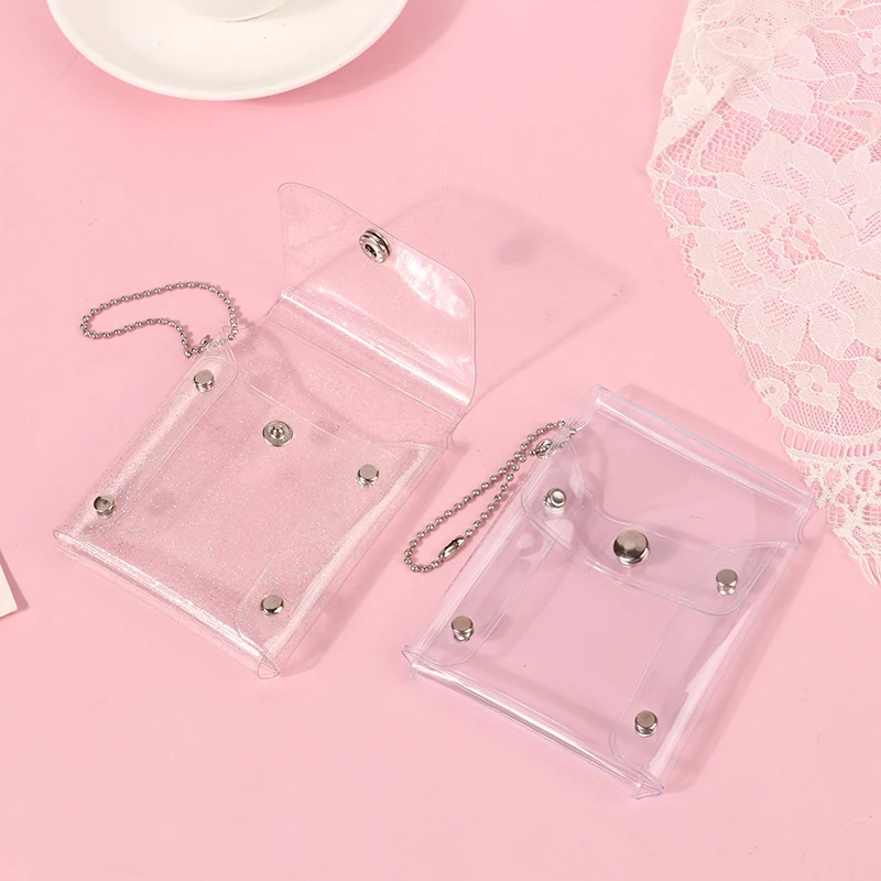 Fashion Glitter Transparent Coin Purse PVC Photo Card Wallet For Girls Clear Mini Hasp Change Pouch Keychain