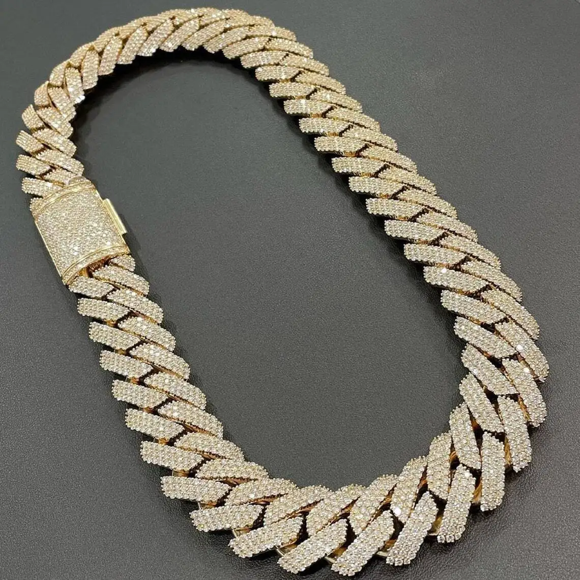 Iced Out Hip Hop 24MM Wide 4 Rows Miami Cuban Link Chain VVS Moissanite Cuban Link Chain necklace