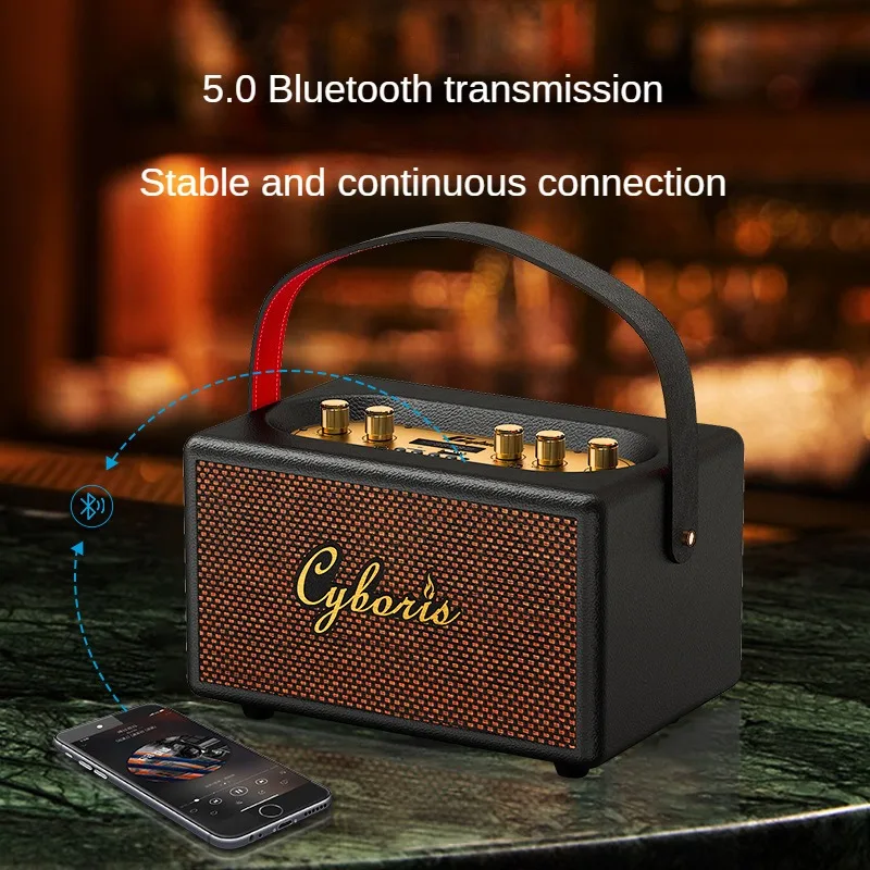 Cyboris T9 Wireless Bluetooth Speaker Indoor And Outdoor K Singer Portable Retro Microphone Sound Home Radio FM Classic Sound