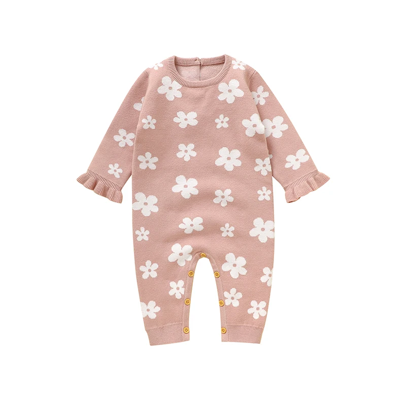 Cute Floral Print Infant Jumpsuit Long Sleeve Baby Girls Spring & Autumn Rompers Knitted 1-18 Months Newborn Bodysuit Sleepsuit