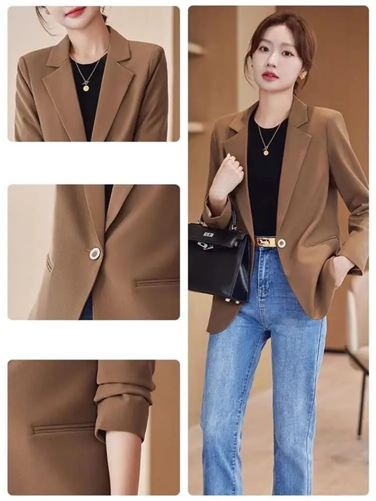 Fleur de cerisier couleur femmes décontracté Sle ort costume Jaet automne printemps saison Faionable Ele dame petite taille