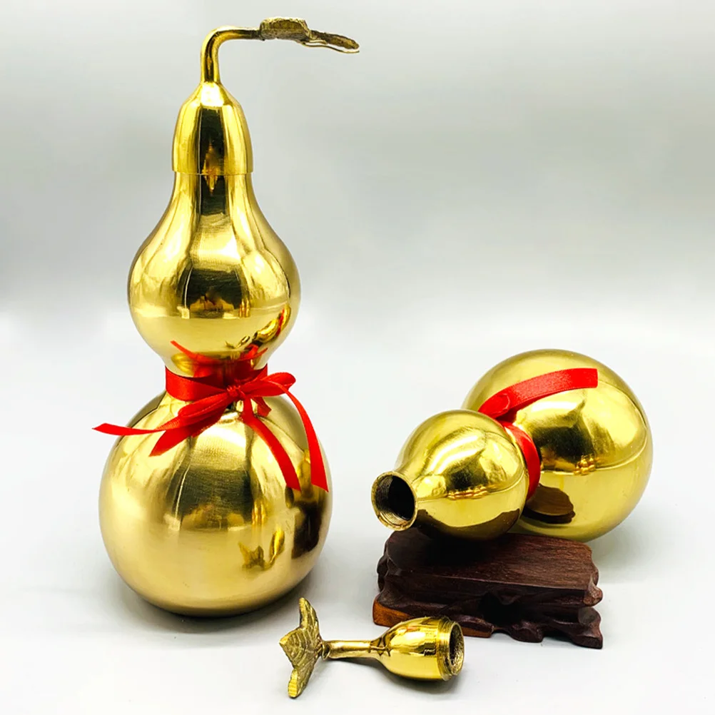 

Golden Gourd Decor Chinese Luck Ornament Vintage Home Housewarming Gift Office Table Decor Gift Copper Gourd Craft
