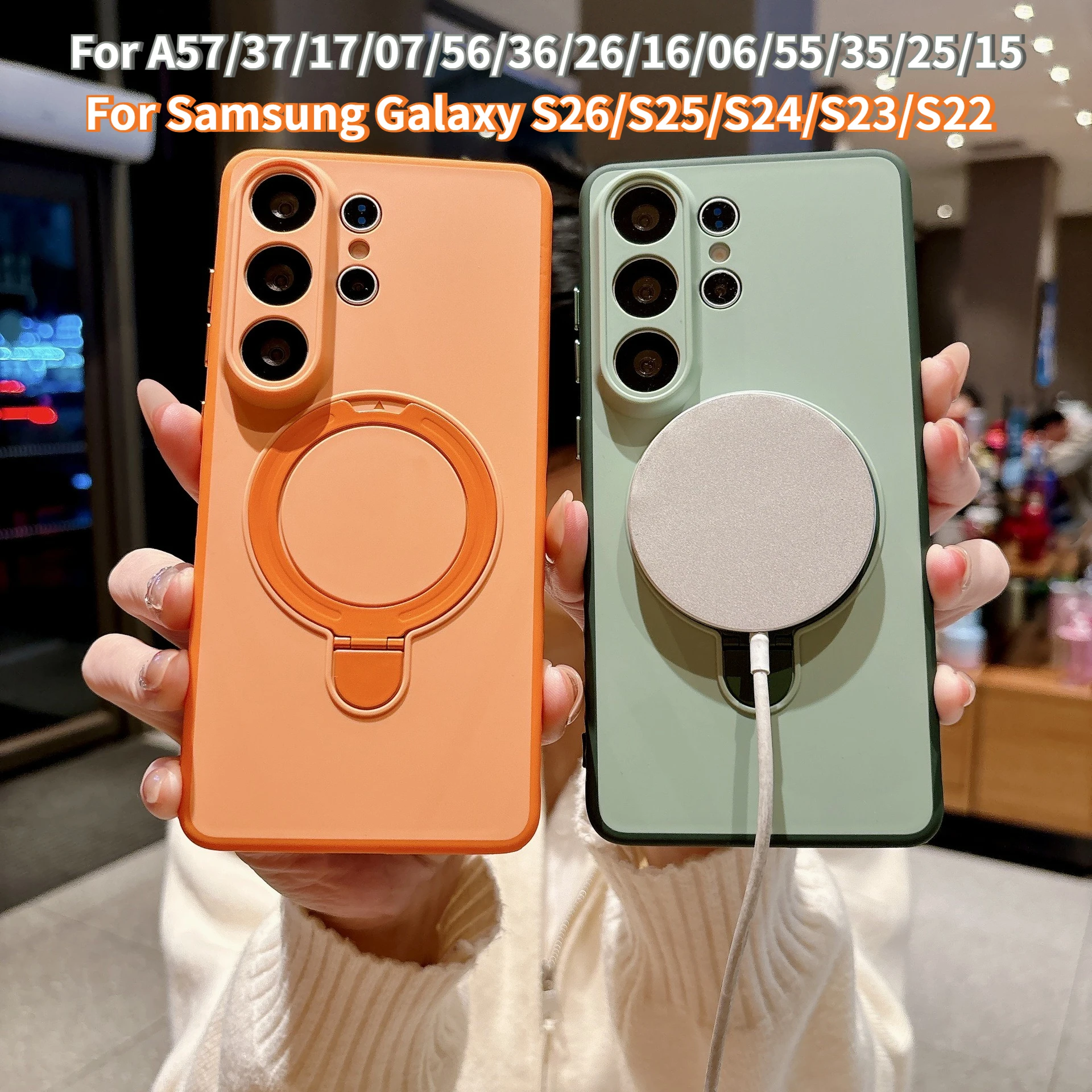 Matte Skin Feel Magnetic Kickstand Case for Samsung Galaxy S26 S25 S24 Plus S23 S22 Ultra A57/37/17/07 for Magsafe Charge Cover