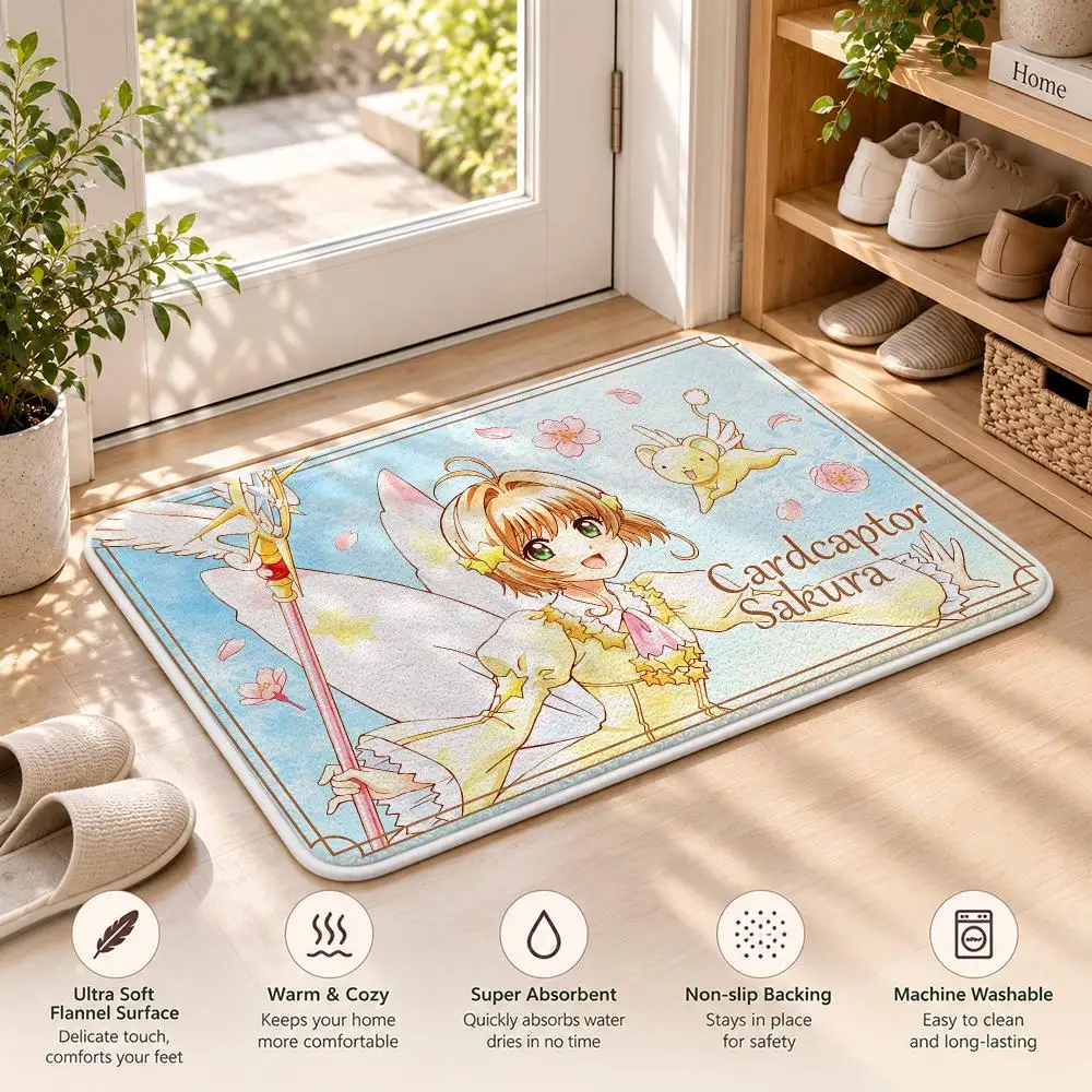 C-Cardcaptor Sakura Anime Floor Mat Flannel Rug Soft Non Slip Washable Door Mat For Bathroom Bedroom Kitchen Home Decor