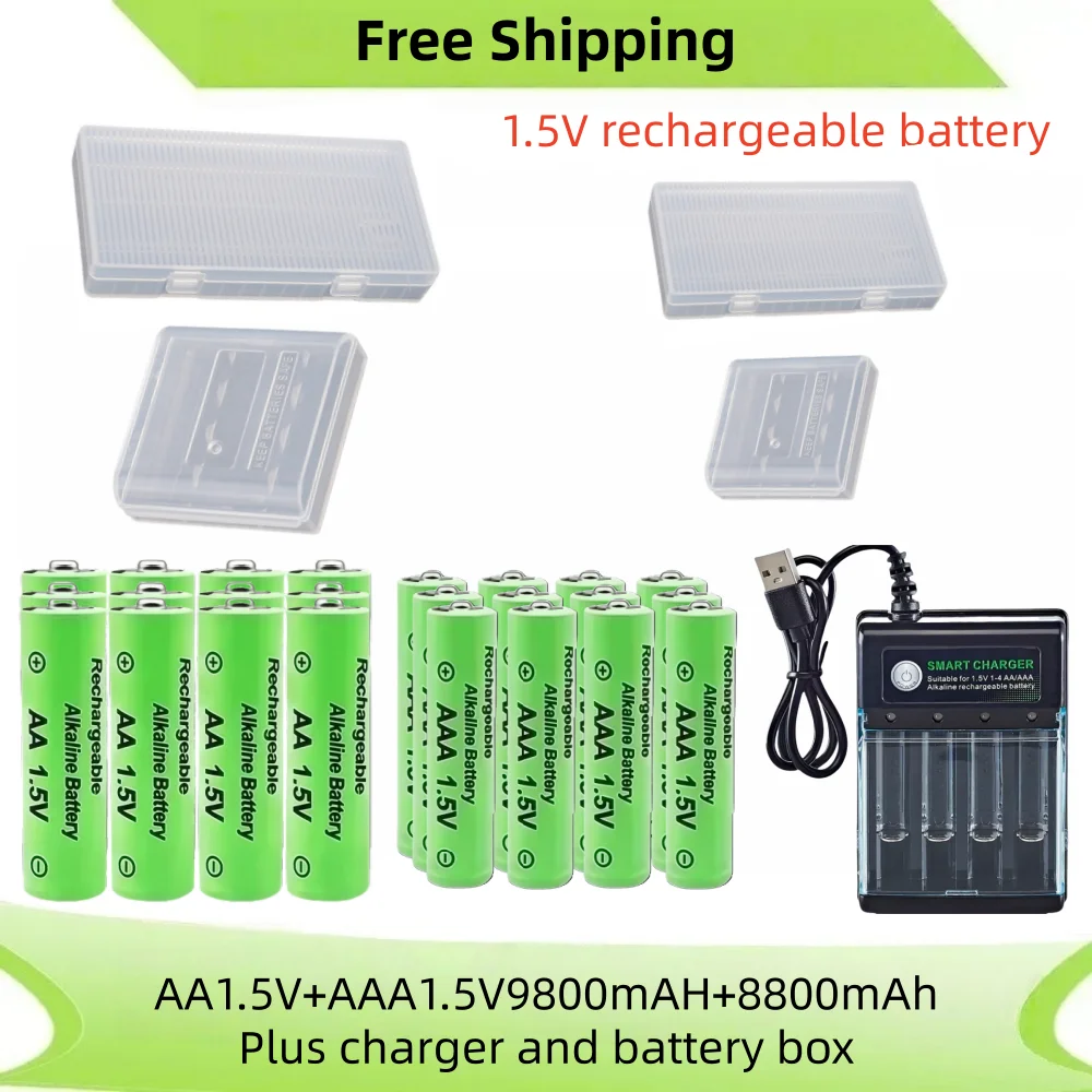 Originele Oplaadbare Batterij 1.5V AA 9800mAh + AAA 8800mAh + Oplader voor Computer Klok Radio Video game Digitale Camera AA AAA