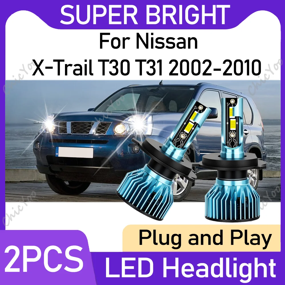 2X 6000K White H4 High Low Beam Canbus LED Headlights 120W 30000LM High Power Plug And Play For Nissan X-Trail T30 T31 2002-2010