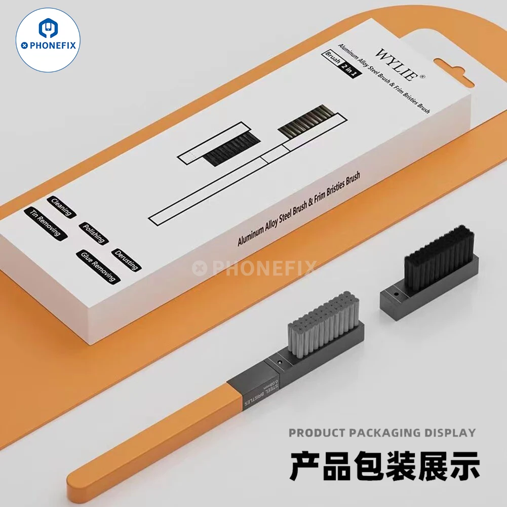 WYLIE 2 in 1 Steel/ Bristle Brush For Mobile Phone Maintenance Anti-static Motherboard IC Chip Repair Cleaning Tool Glue Removal