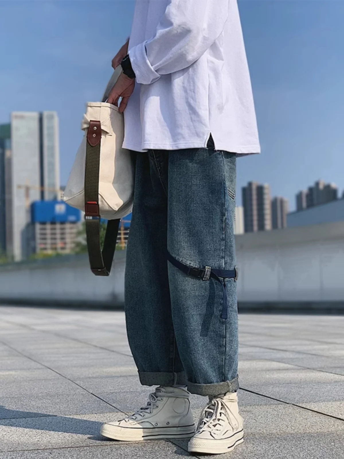 

Loose Straight Leg Men's Jeans Workwear Long Trousers Wide Leg Dad Pants Heavy Duty 300 Pounds Youth Casual Fashion