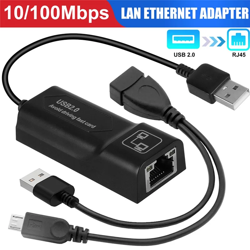 USB 2.0 to RJ45 Network Card Adapter LAN Ethernet Adapter for AMAZON FIRE TV3 or STICK GEN 2 or 2 Stop Buffer