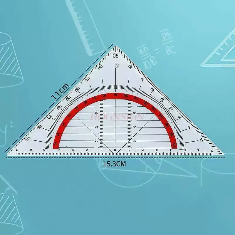 1pcs Multi functional triangle ruler comes standard with math textbook, triangle ruler with protractor, transparent ruler