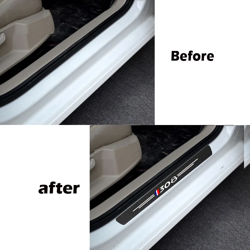 4Pc Car Door Sill Protection Sticker For Peugeot 3008 5008 2008 106 107 108 205 206 207 208 RCZ 306 307 308 508 406 407 408 4007