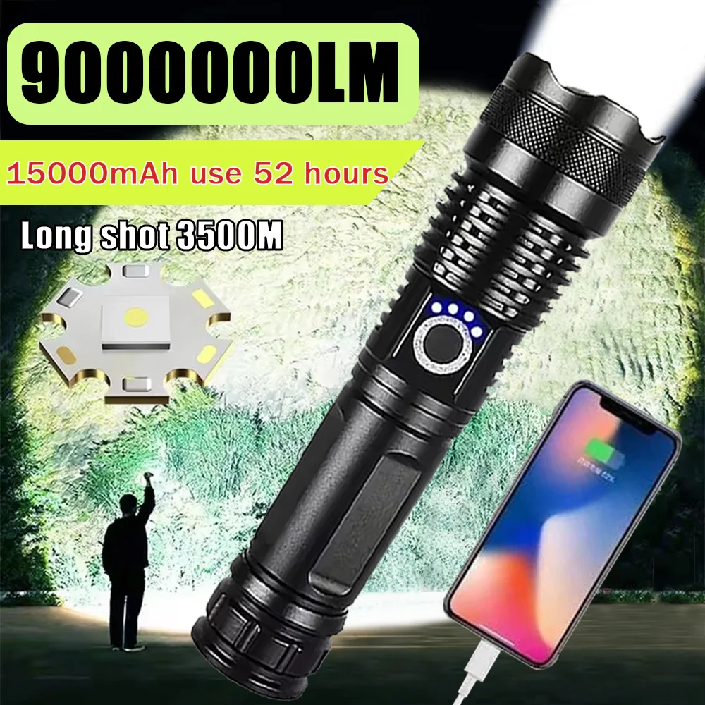 

9000000LM Most Powerful Flashlight High Power Led Flashlights Rechargeable Tactical Torch Long Range 3500M Lamp Camping Lantern