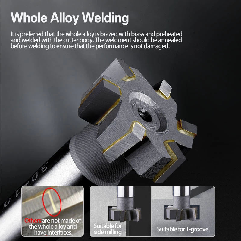 Welded Alloy T-Slot Milling Cutter Tungsten Steel YG8 Rough Inserted Straight Shank For Hardness Metal Keyway Endmills Tool