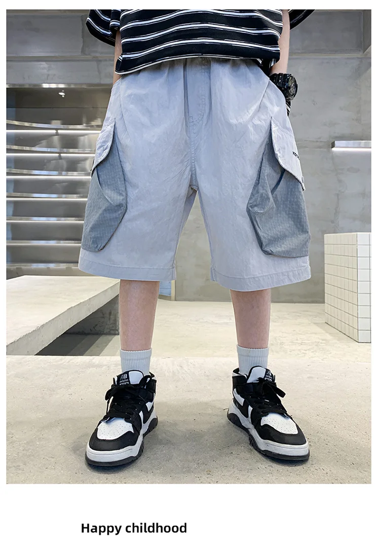 Kurze, stylische Sommer-Cargo-Shorts aus Baumwolle für Kinder und Jungen im Teenageralter, mit großer Seitentasche, neue lässige kurze Cargo-Hosen, 5-14 Jahre – Detail 16